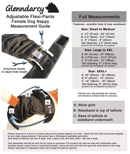 Female Dog Nappies (Flexi-Pants + 2 washable pads)